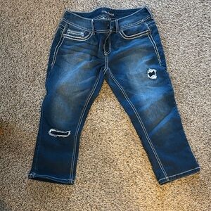 Maurices Dark Blue Distressed Kapris Jeans